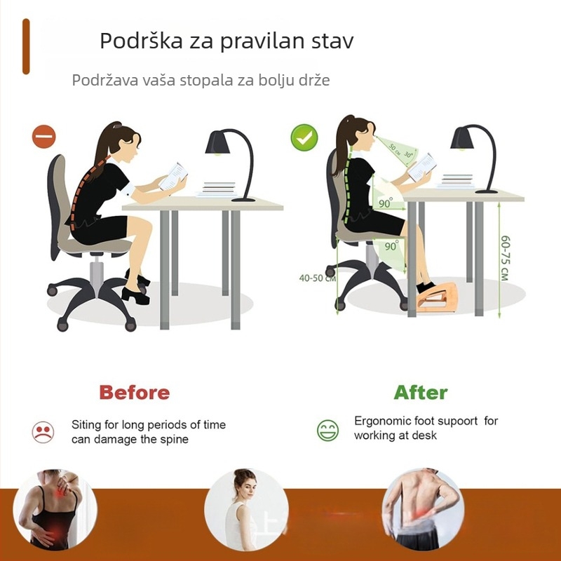 Podnožnik za stopala ispod stola, podesiv, drveni, sklopivi, za kućni ured, moderan minimalistički dizajn