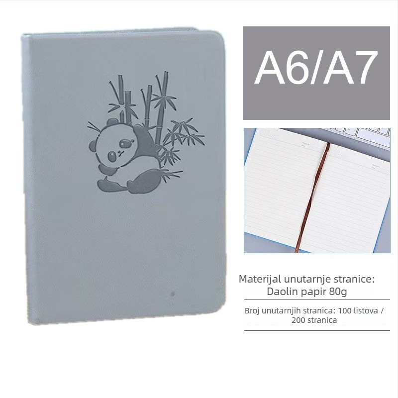 A6 mini džepni bilježnica Panda, PU korica, žično uvez, Dowling papir, 80 g/m², 300–400 stranica, kreativan stil bilježnice