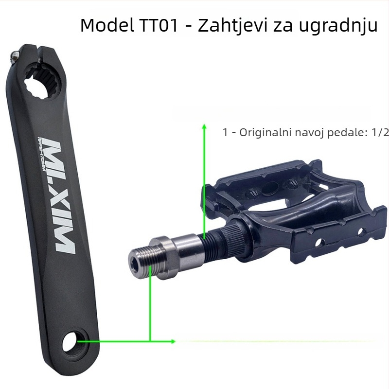 Adapter za pedalne navoje za bicikl, kompatibilan s klikama 9/16 inča i pedalom 1/2 inča