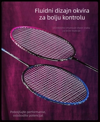 Badmintonska raketa ultralak za amatere juniore, Ferroalloy okvir, težina 95–100 g, ravna osovina, drška G1