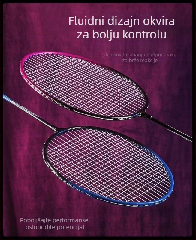 Badmintonska raketa ultralak za amatere juniore, Ferroalloy okvir, težina 95–100 g, ravna osovina, drška G1