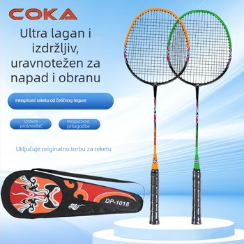 Coca badminton reketa s okvirom od čeličnog legura, najlonskim končićima, za amatere početnike, težina 95–100 g, debljina drške G5