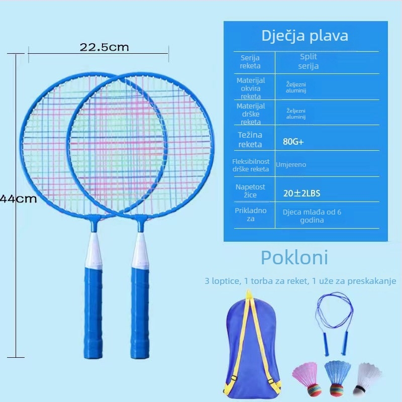 Dječji set badminton reketa s animiranim dizajnom, izdržljiv, za uzrast 3–12 godina, dvostruka reketa za igru roditelj-dijete