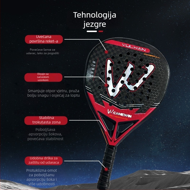 CAMEWIN teniska raketa – okvir od karbonskih vlakana, težina 95–100 g, ravni dizajn, tiskanje logotipa dostupno