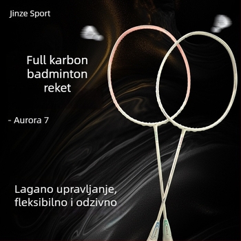 Badminton reketa Aurora 7 s cijelim karbonskim okvirom, ultralako, srednja čvrstoća, težina 80–84 g