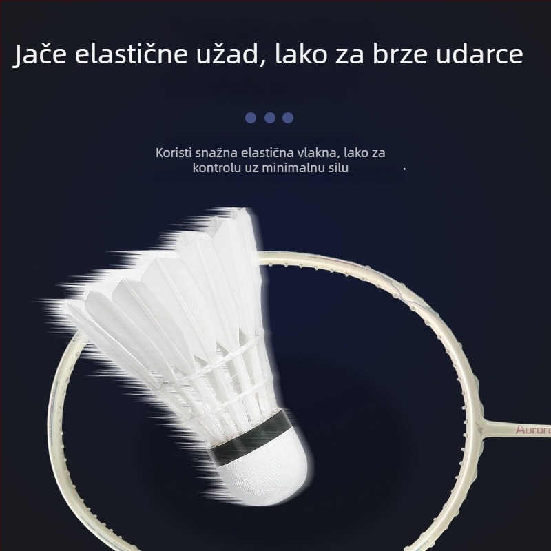 Badminton reketa Aurora 7 s cijelim karbonskim okvirom, ultralako, srednja čvrstoća, težina 80–84 g