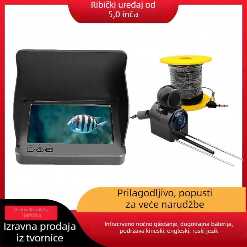 Podvodni detektor ribe s 220° širokim kutom, napajanje DC 10–18V, raspon dubine 0,6–30 m, podrška jeziku Engleski