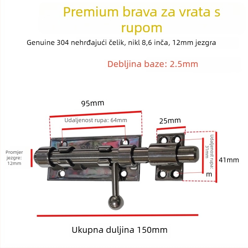 Brava za vrata tip Nebo i Zemlja, od nehrđajućeg čelika, polirana površina, gornja i donja brava sa zaštitnim poklopcem za prašinu
