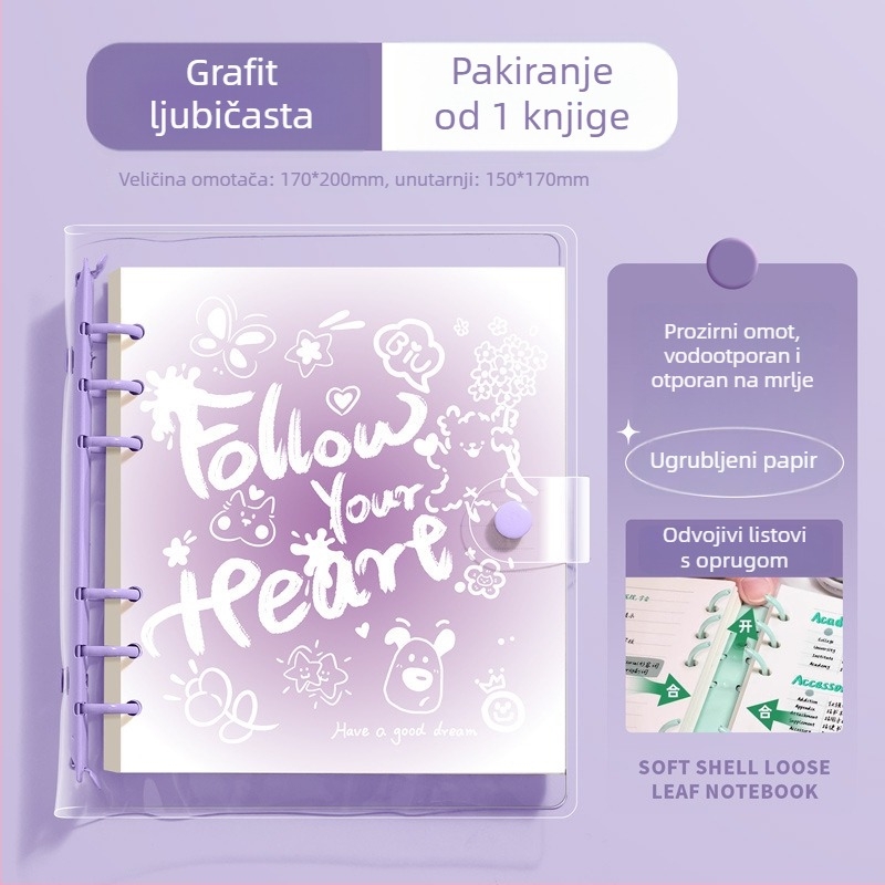 Bilježnica s PVC koricom, veza s labavim listovima, papir od drvene celuloze 70 g/m², 100–200 stranica