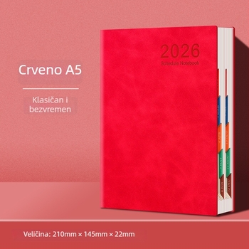 Poslovni bilježnica 2026: kalendar dan po stranici, provjera samodiscipline i dnevnik učinkovitosti (Dowling papir, 80 g; 200–300 stranica; veza nitima; kožna korica)