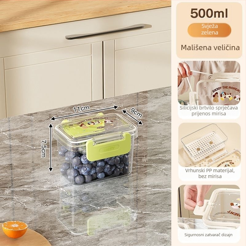 Crisper kutija za hladnjak - prozračna, zatvoren, prehrambena plastika, prijenosna, dvostruka vrata organizator za povrće i voće