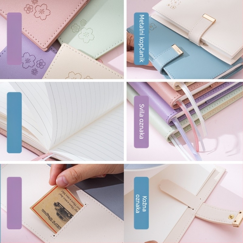 Bilježnica Sakura serije, šivano uvez, PU korica, Dowling papir, 80 g, 50-100 stranica