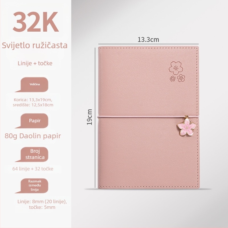 Bilježnica Sakura serije, šivano uvez, PU korica, Dowling papir, 80 g, 50-100 stranica
