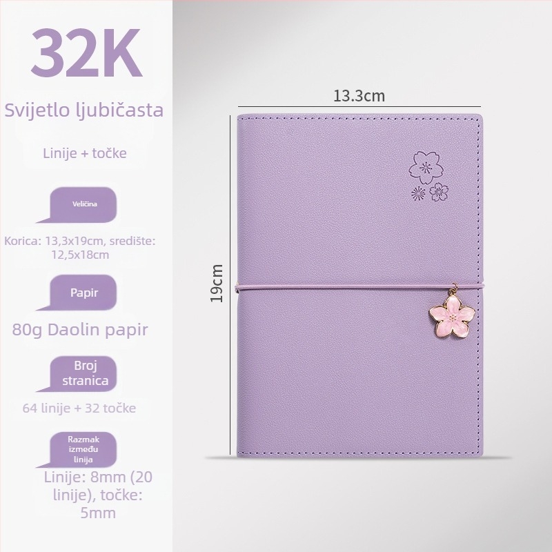Bilježnica Sakura serije, šivano uvez, PU korica, Dowling papir, 80 g, 50-100 stranica