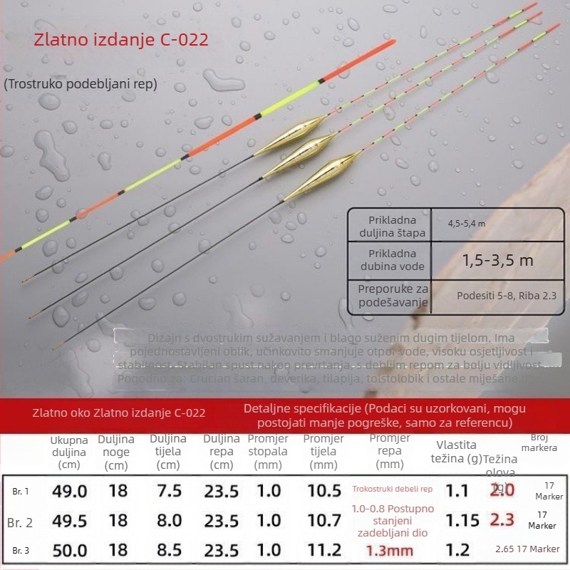 Zlatno izdanje – plovak visoke osjetljivosti za crucian carp i carp, za Black Pit natjecateljski divlji ribolov (miješani uzgoj)