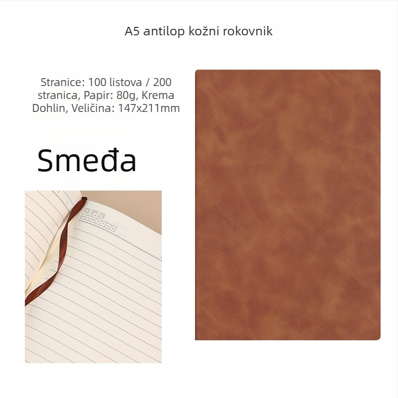 Start Macro bilježnica s PU kožnim omotom, žično povezivanje, Dowling papir 80gsm