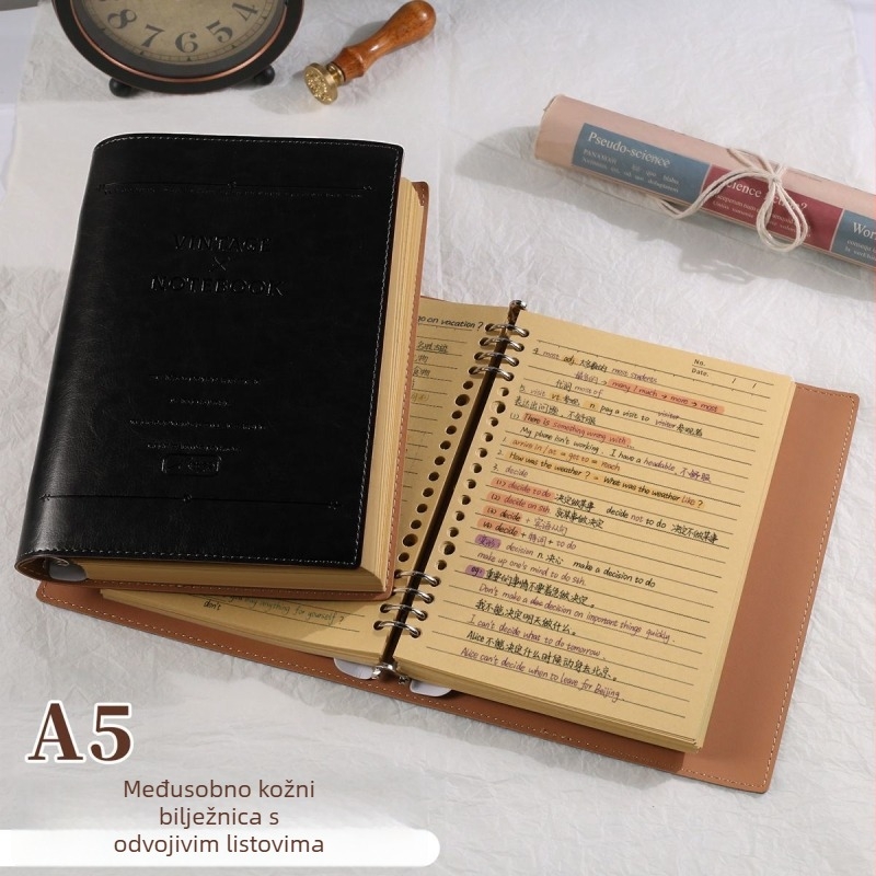 Bilježnica Unique s kožnim izgledom, spajanje na prstenove, papir od drvenog celuloznog vlakna, težina papira 40 g/m², 1-50 stranica