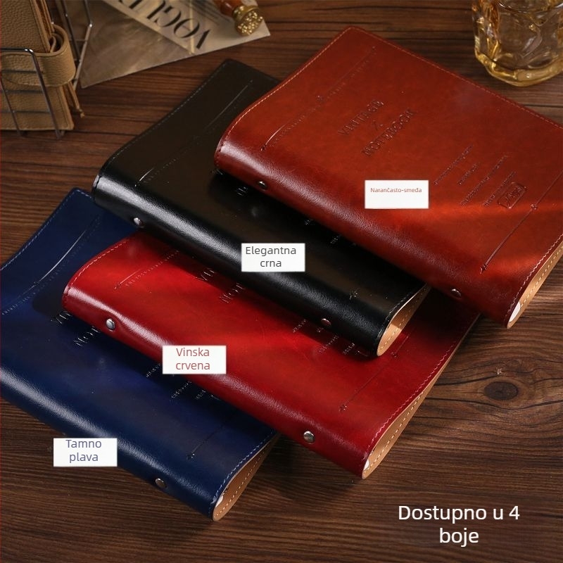 Bilježnica Unique s kožnim izgledom, spajanje na prstenove, papir od drvenog celuloznog vlakna, težina papira 40 g/m², 1-50 stranica