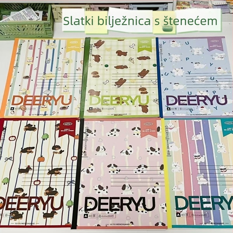 Bilježnica u stilu Ins s preslatkom temom jazavčara — ljepljeno vezivanje, papir drvenog pulpe, 80 g/m², 40 stranica