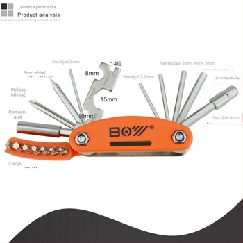 BOY Set alata za popravak guma bicikla za MTB - višenamjenski alat, CRV materijal, prilagodljiv