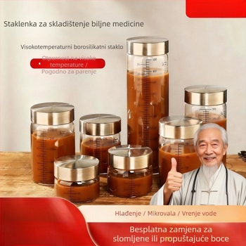 Staklena boca za doziranje kineske medicine s graduacijom, borosilikatno staklo, 301-500 ml, prijenosna, hermetički zatvorena, mikrovalno sigurna