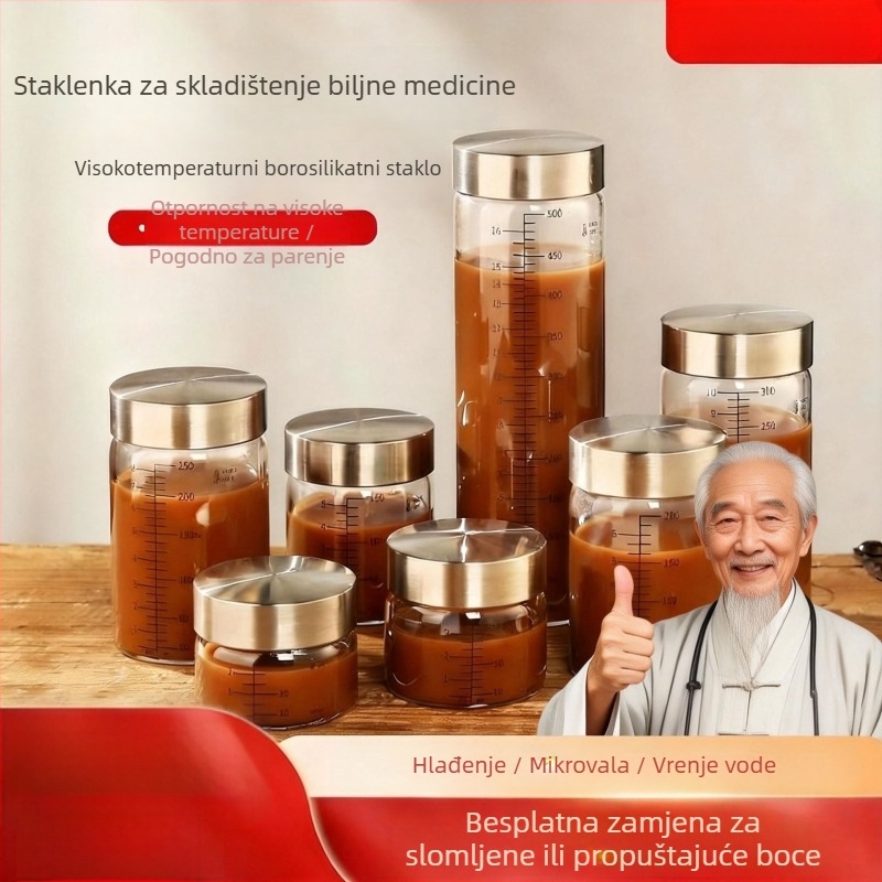 Staklena boca za doziranje kineske medicine s graduacijom, borosilikatno staklo, 301-500 ml, prijenosna, hermetički zatvorena, mikrovalno sigurna