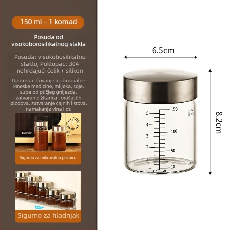 Staklena boca za doziranje kineske medicine s graduacijom, borosilikatno staklo, 301-500 ml, prijenosna, hermetički zatvorena, mikrovalno sigurna