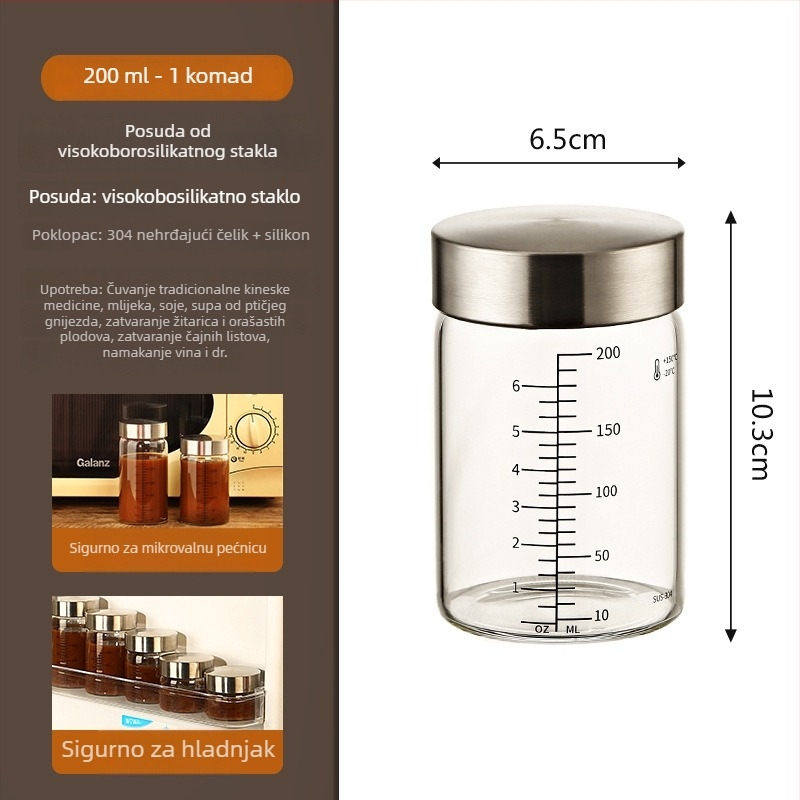 Staklena boca za doziranje kineske medicine s graduacijom, borosilikatno staklo, 301-500 ml, prijenosna, hermetički zatvorena, mikrovalno sigurna