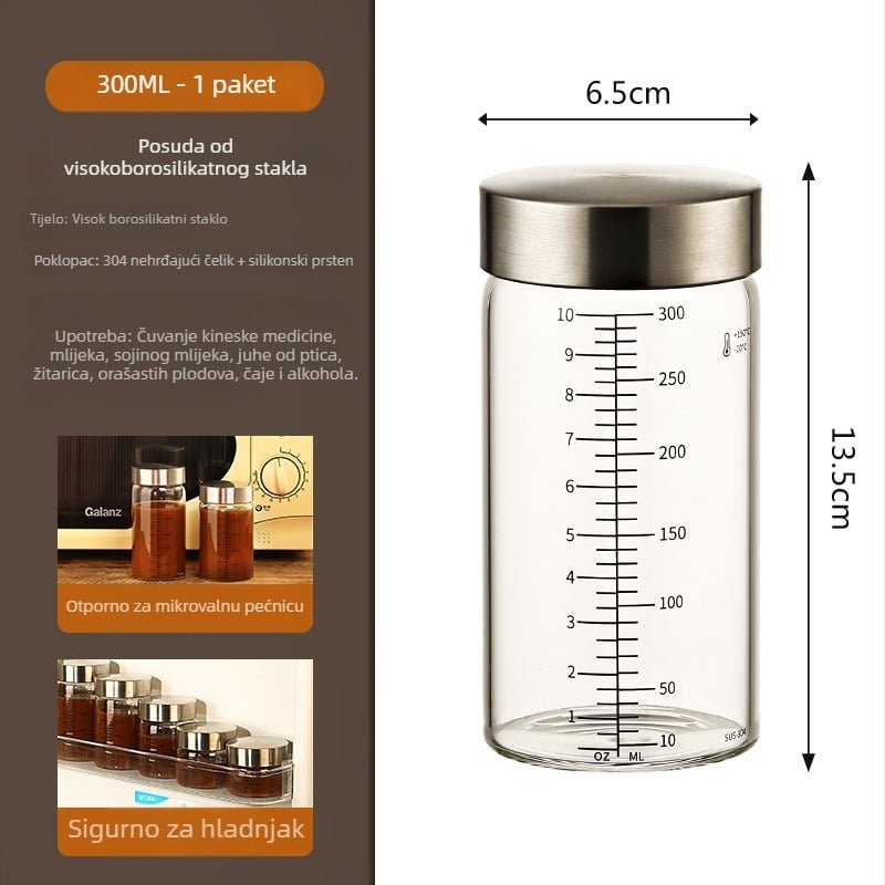 Staklena boca za doziranje kineske medicine s graduacijom, borosilikatno staklo, 301-500 ml, prijenosna, hermetički zatvorena, mikrovalno sigurna