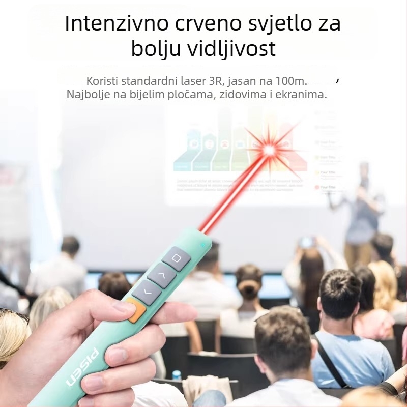 Pinsheng uredska laserska olovka za prebacivanje stranica PPT; višenamjenska daljinska olovka za prezentacije; materijal plastika + silikon + metal; šifra proizvoda 660500070003; moguć ispis loga; prilagodba dostupna.