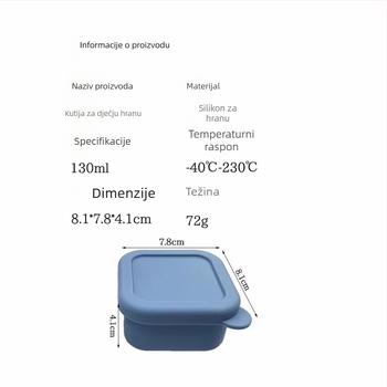 Dječja silikonska kutija za obrok - kvadratna, 501-800 ml, mikrovalna sigurna, materijal: silikon