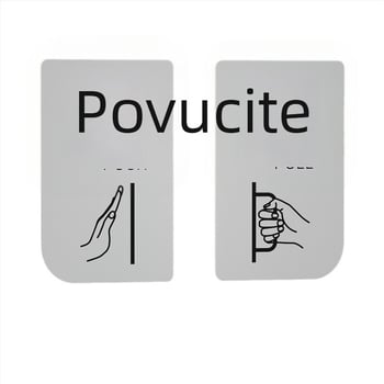 Akrilni znak za klizna vrata – podsjetnik za ulaz/izlaz; UV tisak; Materijal: akril; Namjena: ured; Marka: Hao Long