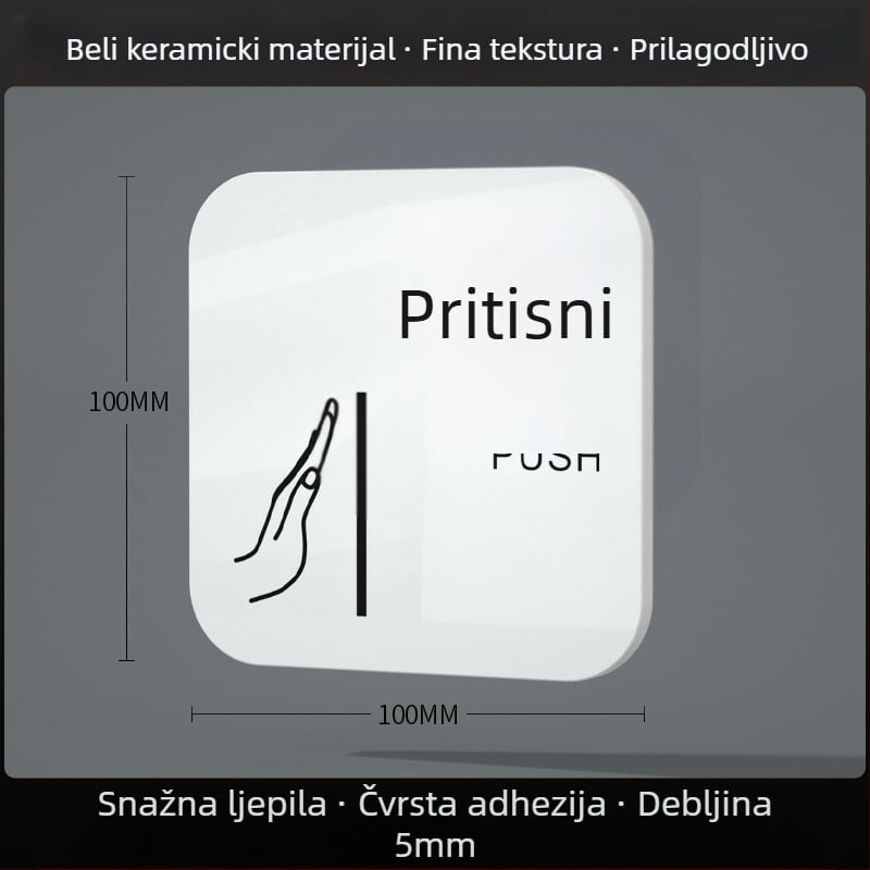 Akrilni znak za klizna vrata – podsjetnik za ulaz/izlaz; UV tisak; Materijal: akril; Namjena: ured; Marka: Hao Long