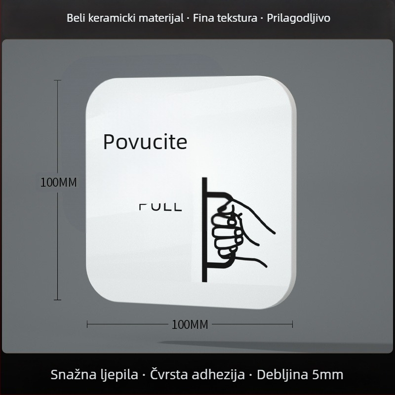 Akrilni znak za klizna vrata – podsjetnik za ulaz/izlaz; UV tisak; Materijal: akril; Namjena: ured; Marka: Hao Long