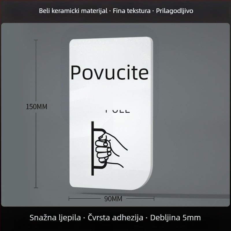 Akrilni znak za klizna vrata – podsjetnik za ulaz/izlaz; UV tisak; Materijal: akril; Namjena: ured; Marka: Hao Long