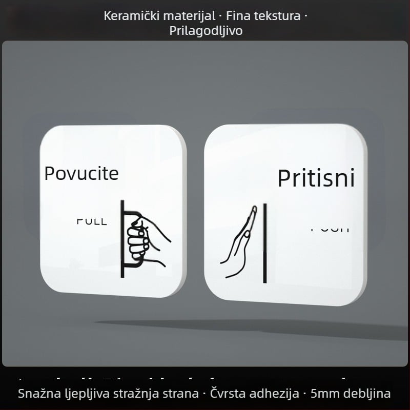 Akrilni znak za klizna vrata – podsjetnik za ulaz/izlaz; UV tisak; Materijal: akril; Namjena: ured; Marka: Hao Long