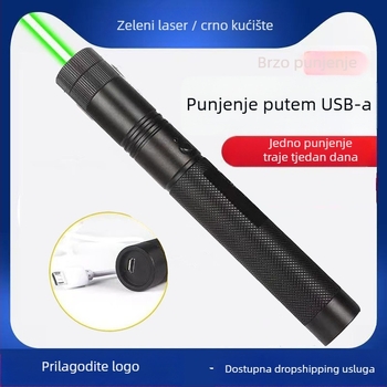 10W laserska svjetiljka, USB punjiva, tijelo od aluminijske legure, baterija 1200 mAh, domet 200–500 m