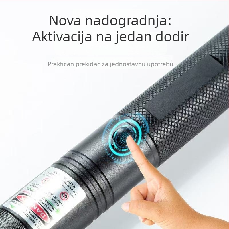 10W laserska svjetiljka, USB punjiva, tijelo od aluminijske legure, baterija 1200 mAh, domet 200–500 m