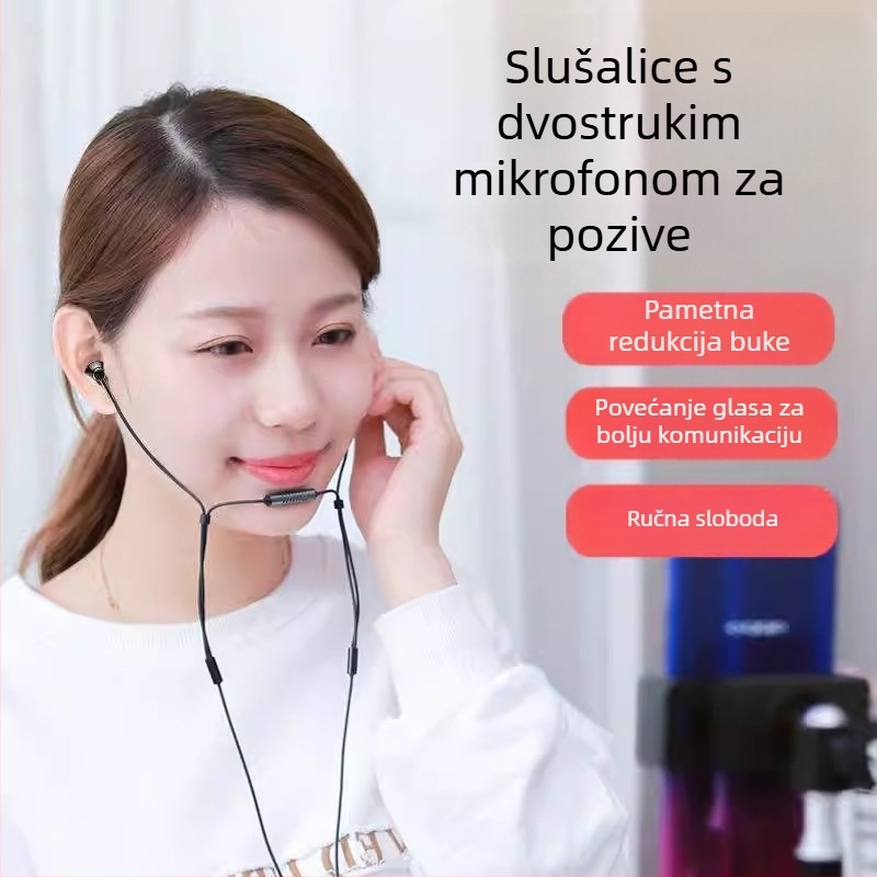 Žično in-ear slušalica za korisničku podršku s mikrofonom za redukciju buke, univerzalni izvor zvuka, izravno priključivanje
