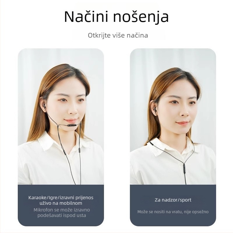 Žično in-ear slušalica za korisničku podršku s mikrofonom za redukciju buke, univerzalni izvor zvuka, izravno priključivanje