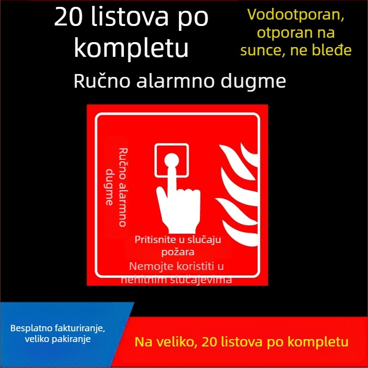 Ručni alarmni gumb – naljepnica znak za sigurnost požara