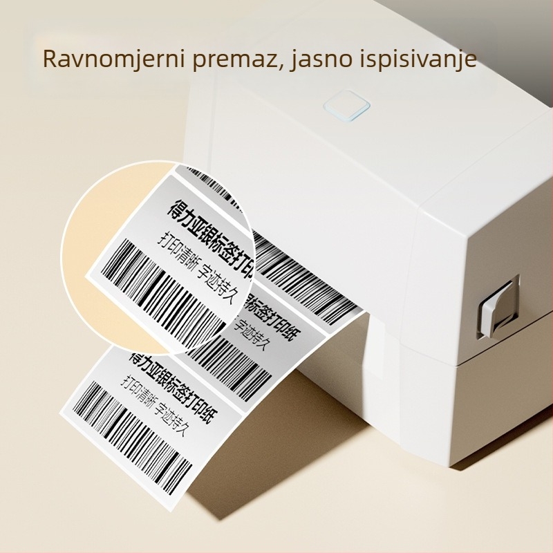 Deli rola papirnate etikete, srebrna, mat, vodootporna i otporna na ulje, odvojiva, ispisiva i pogodna za ručno pisanje, veličine 50x30, 60x40 i 80 naljepnica