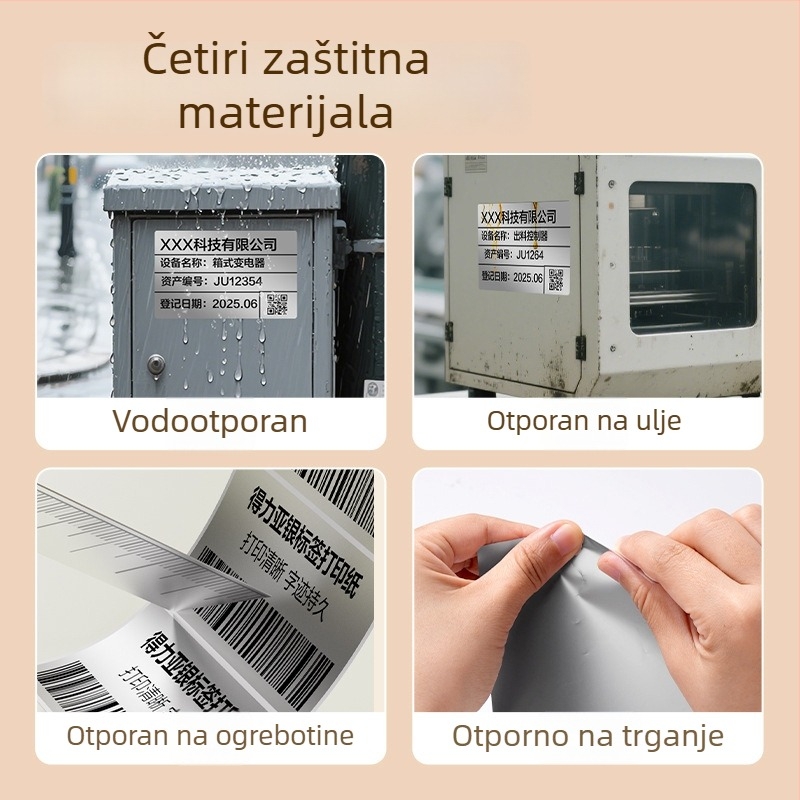 Deli rola papirnate etikete, srebrna, mat, vodootporna i otporna na ulje, odvojiva, ispisiva i pogodna za ručno pisanje, veličine 50x30, 60x40 i 80 naljepnica