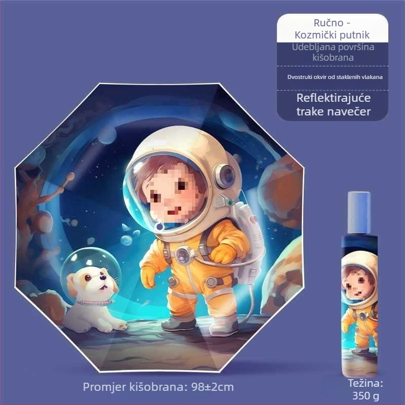 Dječji kišobran s anti-reboundom, nano hidrohidrofobna tkanina, 12 rebara, silikon okvir, aluminijska drška