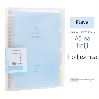 Notes s binder vezivanjem, uklonjive listove, podijeljene stranice, PP plastično kućište, papir 80 g/m²