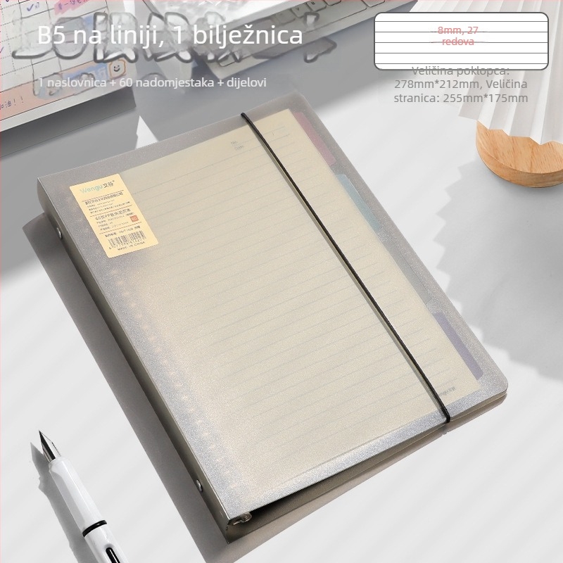 Notes s binder vezivanjem, uklonjive listove, podijeljene stranice, PP plastično kućište, papir 80 g/m²