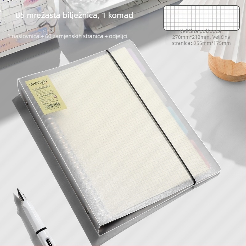 Notes s binder vezivanjem, uklonjive listove, podijeljene stranice, PP plastično kućište, papir 80 g/m²