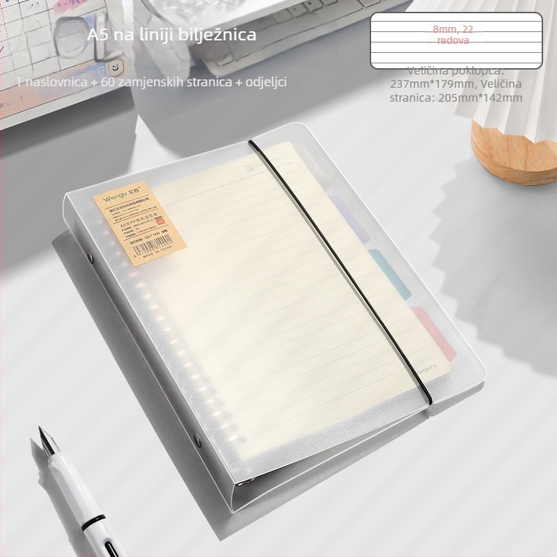 Notes s binder vezivanjem, uklonjive listove, podijeljene stranice, PP plastično kućište, papir 80 g/m²