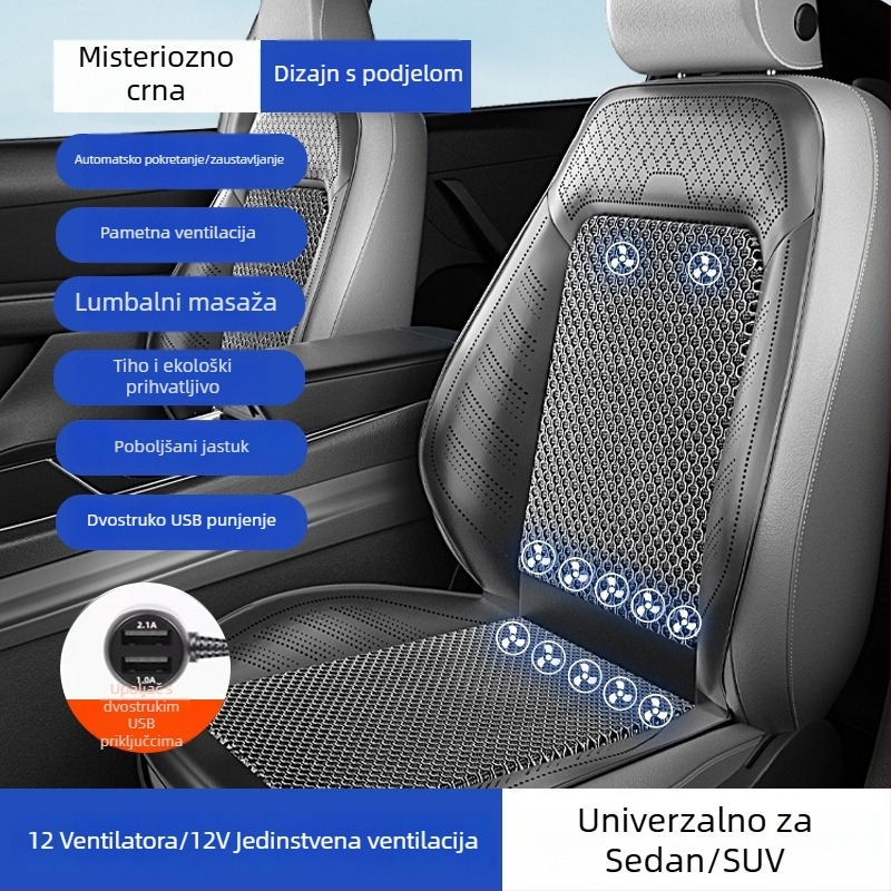 Prozračna navlaka za sjedalo automobila s ventilatorom za hlađenje, prozračna ljetna podloga za sjedenje