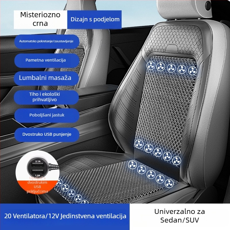 Prozračna navlaka za sjedalo automobila s ventilatorom za hlađenje, prozračna ljetna podloga za sjedenje